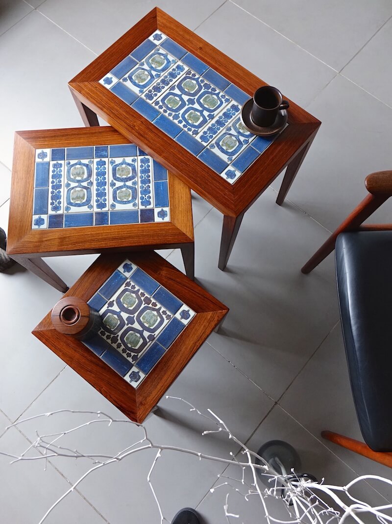 Tenera Tile top nesting table by Haslev with Royal Copenhagen