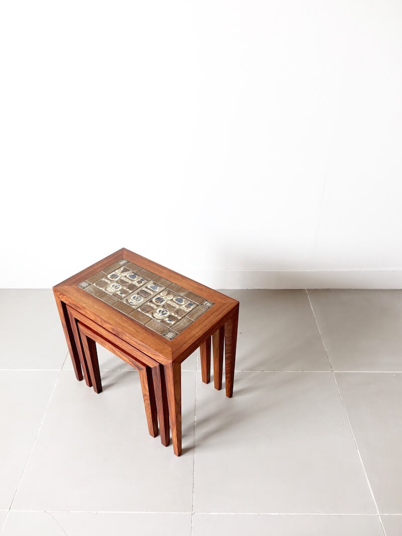 BACA Tile top nesting table by Haslev with Royal Copenhagen