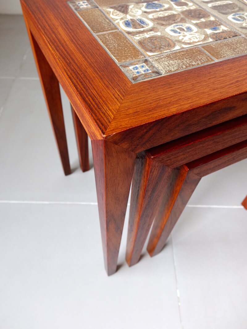 BACA Tile top nesting table by Haslev with Royal Copenhagen