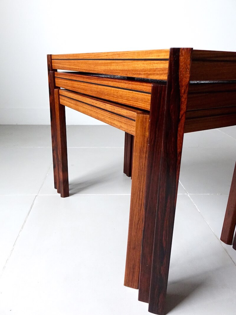 Copper top nesting table in Rosewood