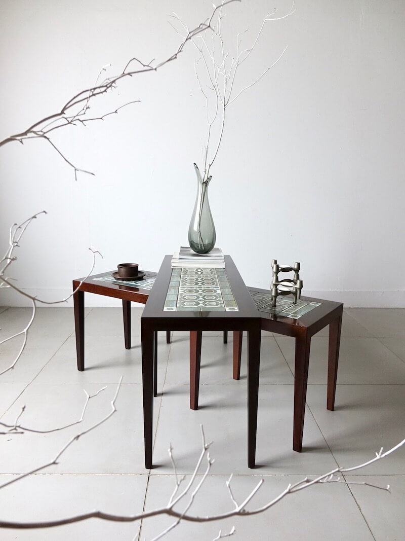 Tenera Tile top nesting table by Haslev with Royal Copenhagen