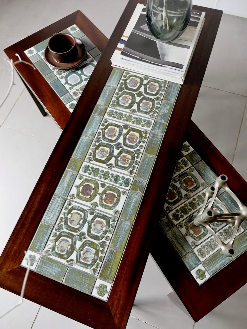 Tenera Tile top nesting table by Haslev with Royal Copenhagen