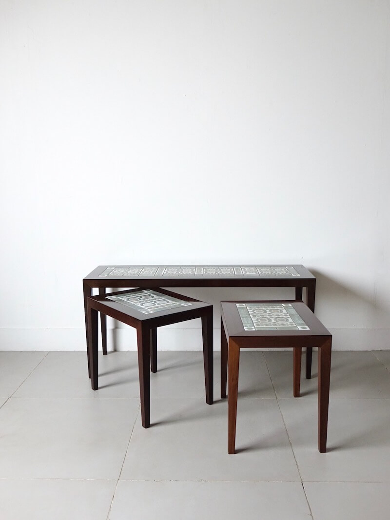 Tenera Tile top nesting table by Haslev with Royal Copenhagen