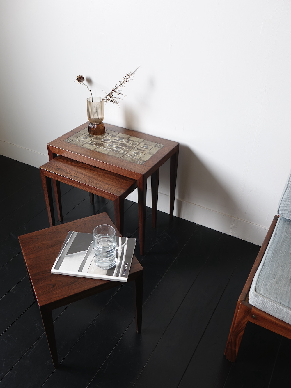 BACA Tile top nesting table by Haslev with Royal Copenhagen