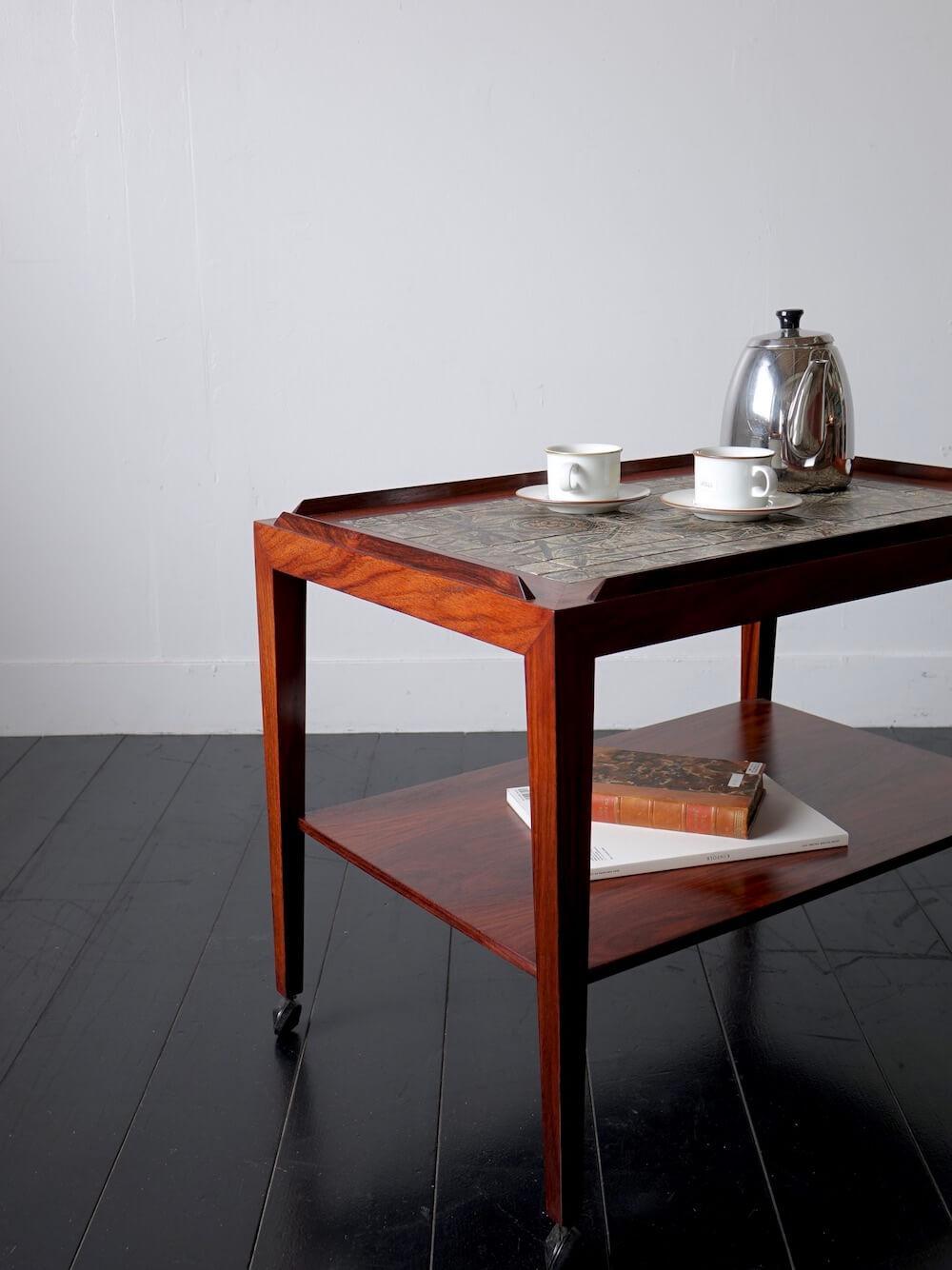 Trolley table by Haslev with Royal Copenhagen in Rosewood.