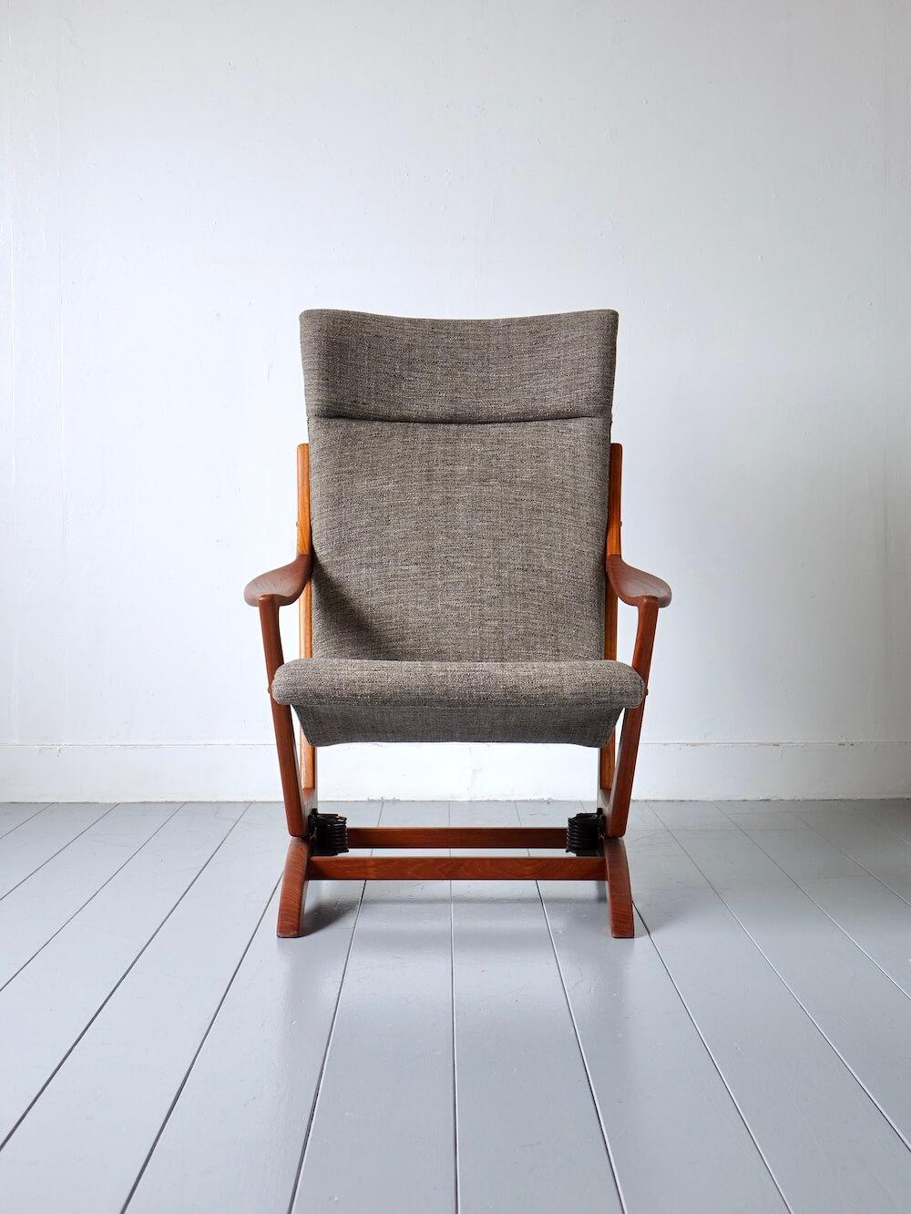 Vintage Teak High Back Rocking Chair, 1960s