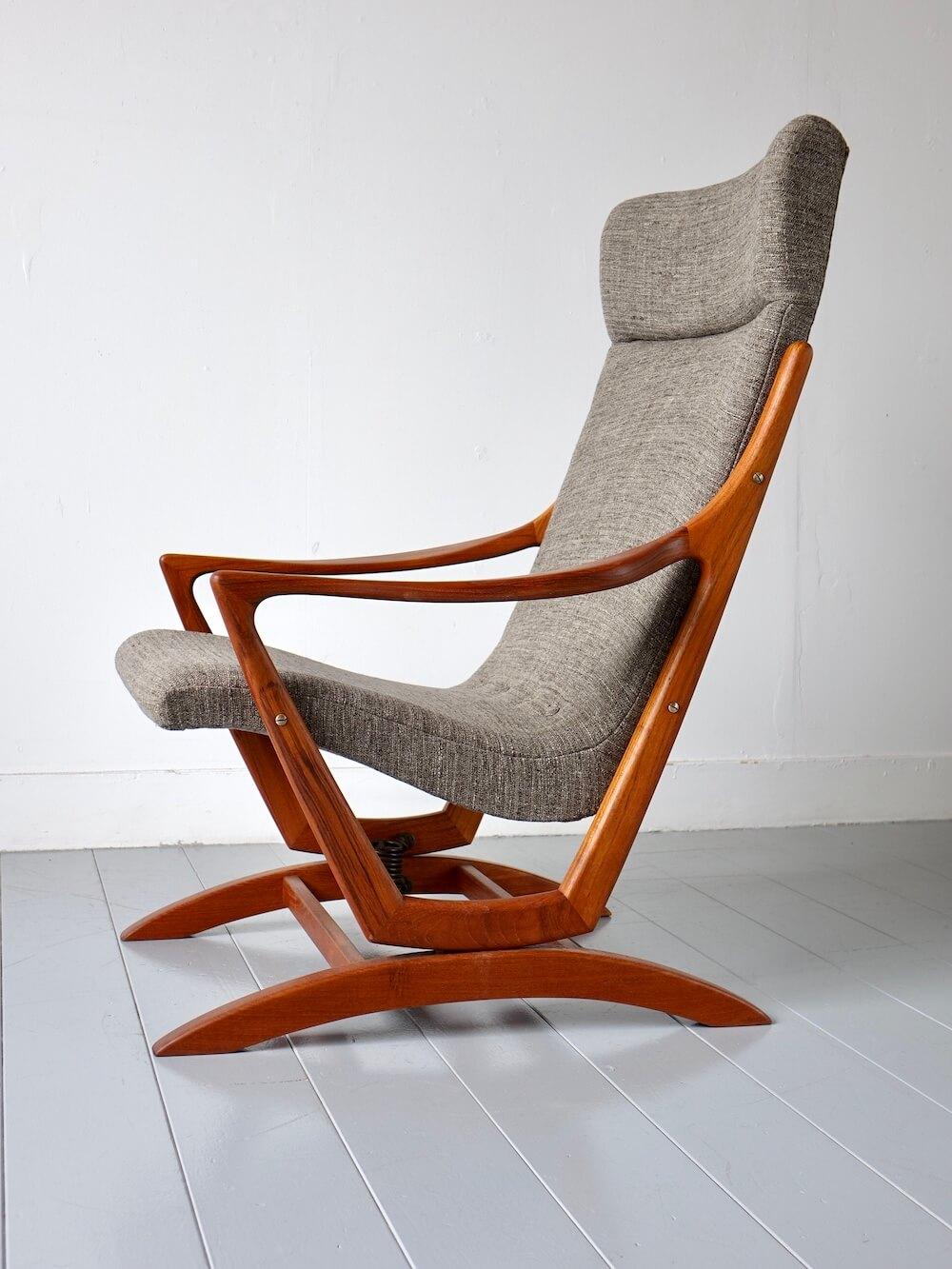 Vintage Teak High Back Rocking Chair, 1960s