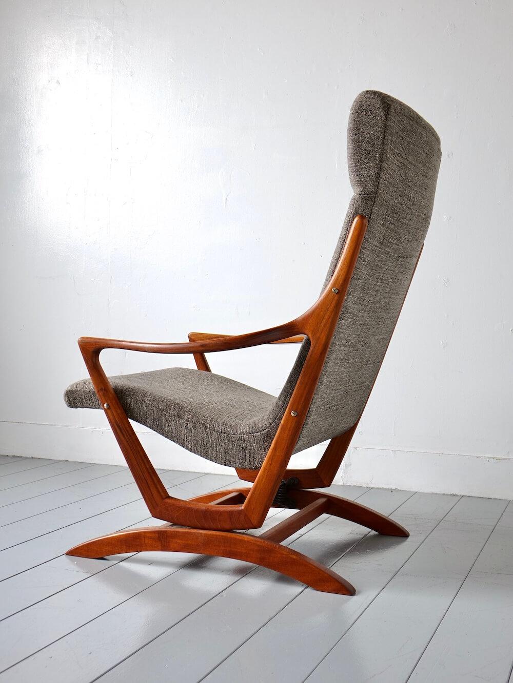 Vintage Teak High Back Rocking Chair, 1960s