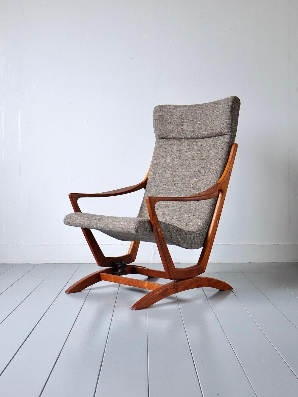 Vintage Teak High Back Rocking Chair, 1960s