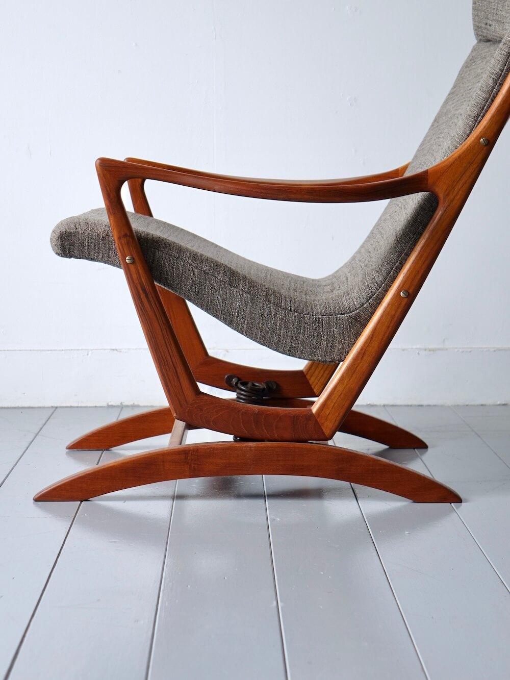 Vintage Teak High Back Rocking Chair, 1960s