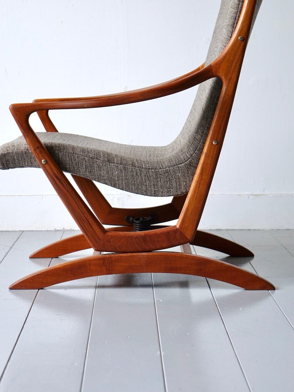 Vintage Teak High Back Rocking Chair, 1960s
