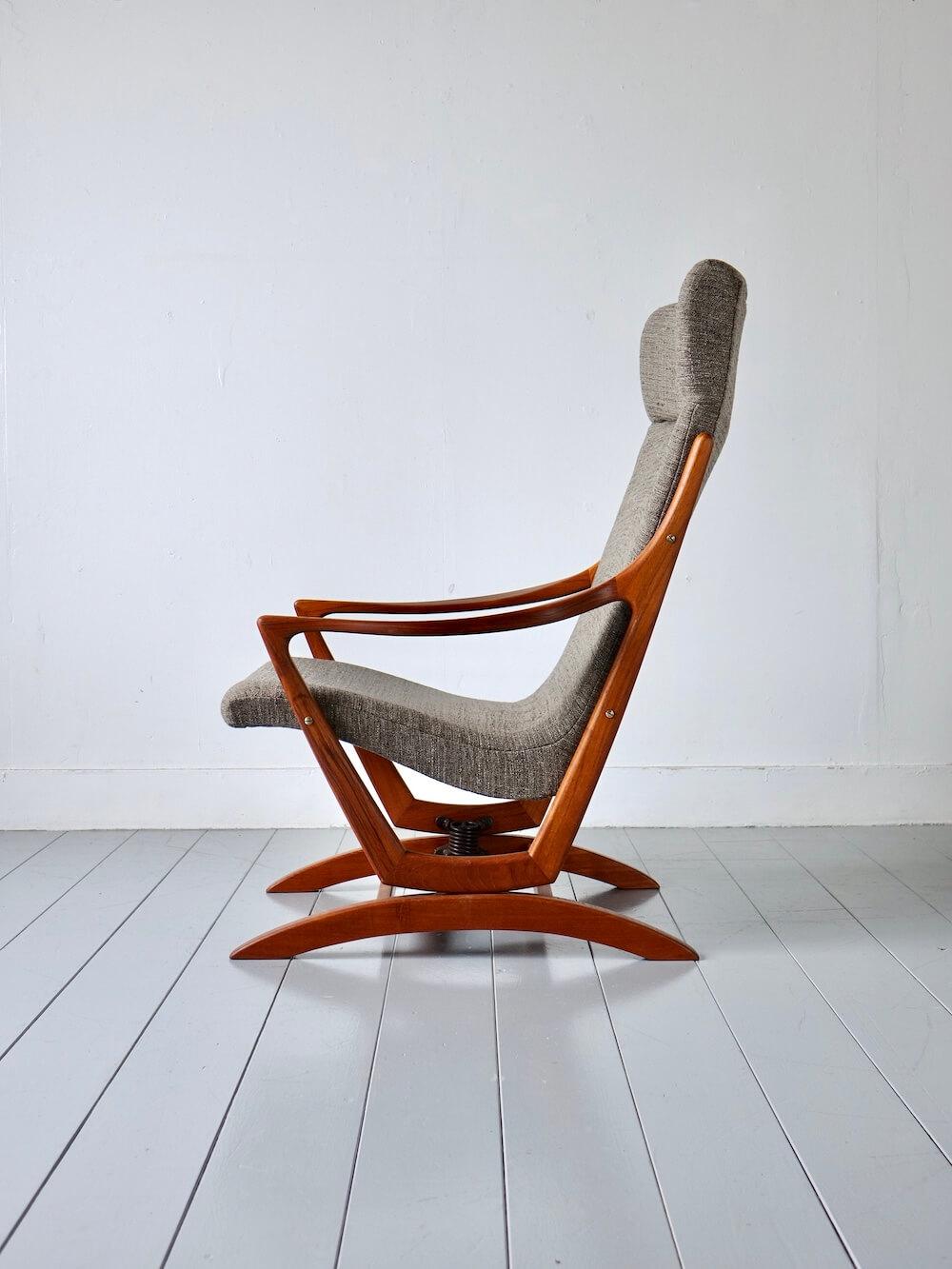 Vintage Teak High Back Rocking Chair, 1960s