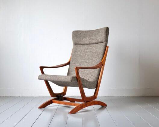 Vintage Teak High Back Rocking Chair, 1960s