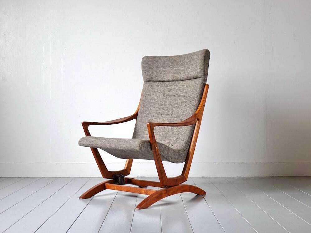 Vintage Teak High Back Rocking Chair, 1960s